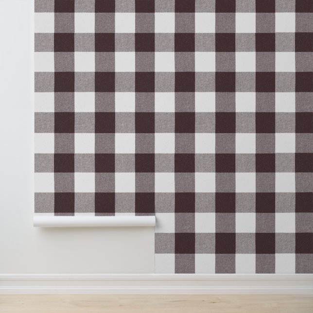 Rustiek Neutraal Bruin Witte Gingham Buffalo Plaid Behang (Applicatie)