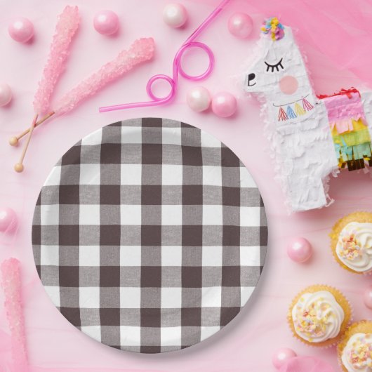 Rustiek Neutraal Bruin Witte Gingham Buffalo Plaid Papieren Bordje (Feest)