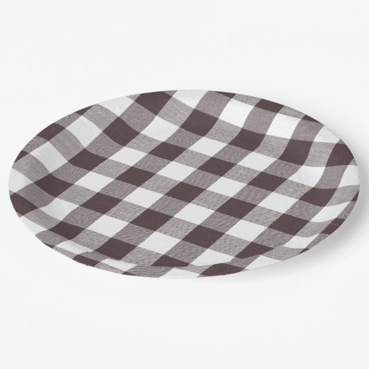 Rustiek Neutraal Bruin Witte Gingham Buffalo Plaid Papieren Bordje (Gekanteld)