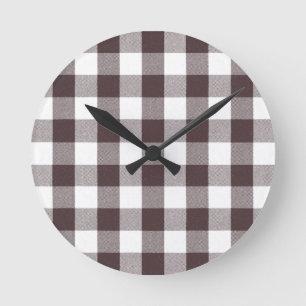 Rustiek Neutraal Bruin Witte Gingham Buffalo Plaid Ronde Klok