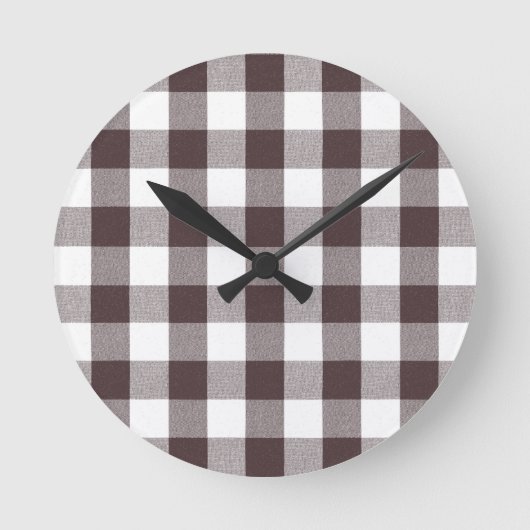 Rustiek Neutraal Bruin Witte Gingham Buffalo Plaid Ronde Klok (Voorkant)