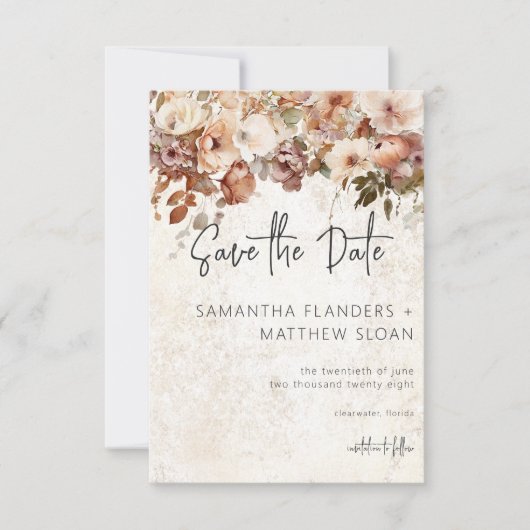 Rustiek Neutraal & Roze Bloemen Drop Save The Date (Voorkant)