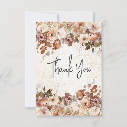 Rustiek Neutraal Roze Bloemen Drop Wedding Bedankkaart (Voorkant)