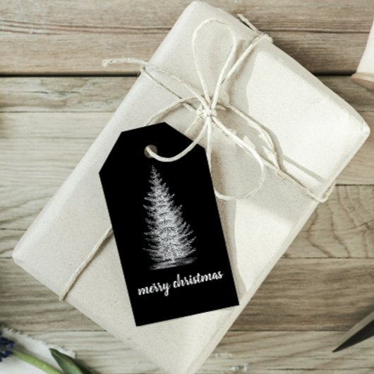 rustiek neutraal sparren vrolijk kerstfeest cadeaulabel