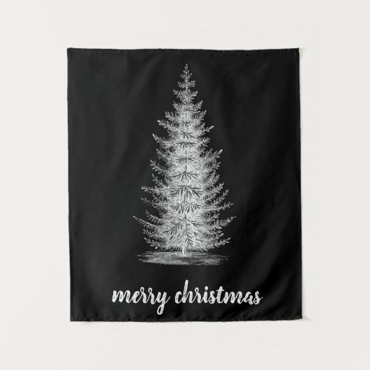  rustiek neutraal sparren vrolijk kerstfeest wandkleed (Voorkant)