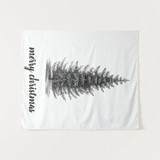  rustiek neutraal sparren vrolijk kerstfeest wandkleed (Voorkant (horizontaal))