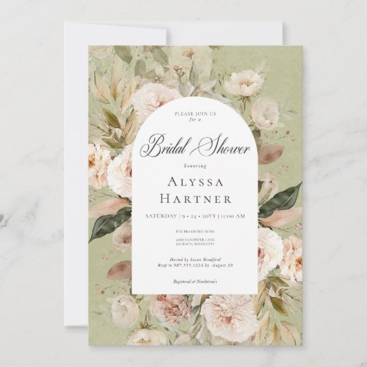 Rustiek Neutraal Tan Groen Bloemenboog Vrijgezelle Kaart (Voorkant)