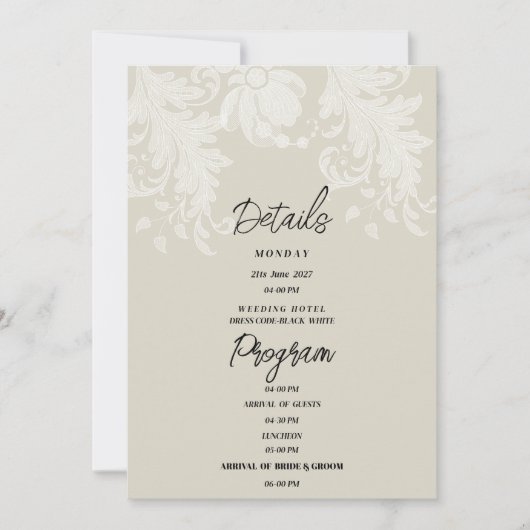 Rustiek neutraal wit bloemenkant Details Programma (Voorkant)