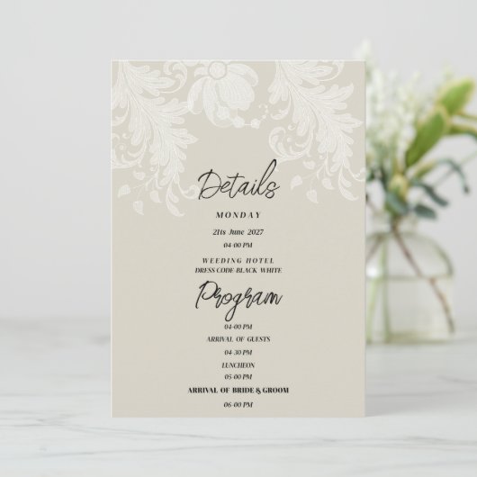 Rustiek neutraal wit bloemenkant Details Programma (Staand voorkant)