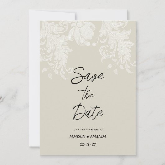 Rustiek neutraal wit bloemenkant Save The Date Kaart (Voorkant)