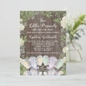 Rustiek Neutral Twin Elephants Groen Baby shower Kaart (Staand voorkant)