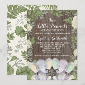 Rustiek Neutral Twin Elephants Groen Baby shower Kaart (Voorkant / Achterkant)