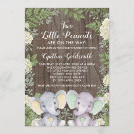 Rustiek Neutral Twin Elephants Groen Baby shower Kaart