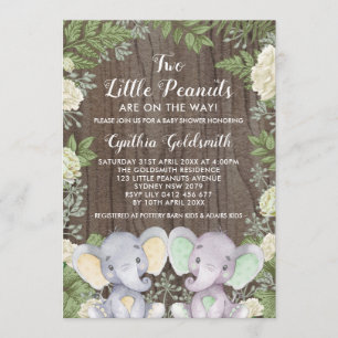 Rustiek Neutral Twin Elephants Groen Baby shower Kaart
