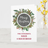 Rustiek nichtje en haar man vrolijk kerstfeest kaart (Gele Bloem)