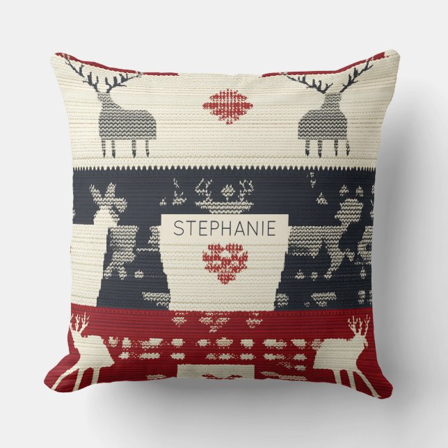 Rustiek Noords rendier & sneeuwvlok | breipatroon Kussen (Voorkant)