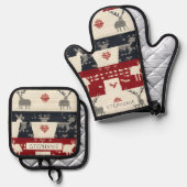 Rustiek Noords rendier & sneeuwvlok | breipatroon Ovenwant & Pannenlap Set (Voorkant / Achterkant)