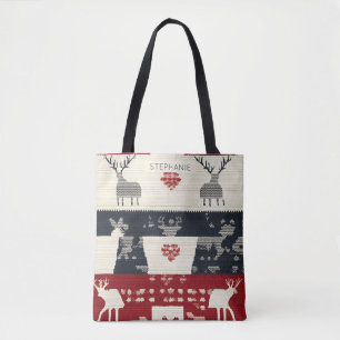 Rustiek Noords rendier & sneeuwvlok   breipatroon Tote Bag
