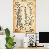 rustiek | Octrooi op saxofoon Poster (Thuiskantoor)