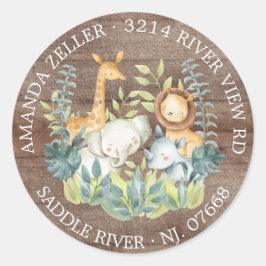 Rustiek Oerwoud Baby shower retour adreslabel Ronde Sticker