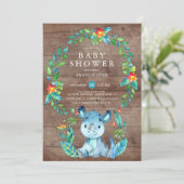 Rustiek Oerwoud Blauw Rhinoceros Jongen Baby showe Kaart (Staand voorkant)