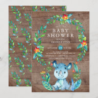 Rustiek Oerwoud Blauw Rhinoceros Jongen Baby showe