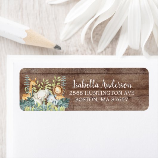 Rustiek Oerwoud Dier Baby shower Adreslabel Etiket (Insitu)