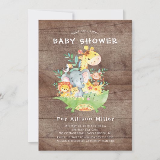 Rustiek Oerwoud Dieren Baby Douche Uitnodigingen (Voorkant)