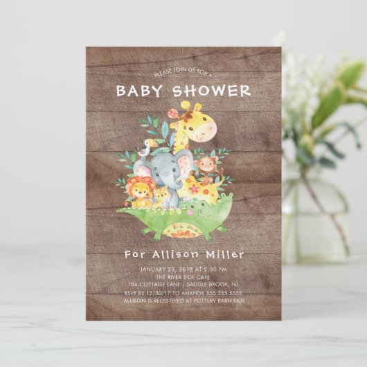 Rustiek Oerwoud Dieren Baby Douche Uitnodigingen (Staand voorkant)