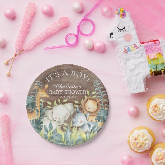 Rustiek Oerwoud Dieren Baby shower 7" Bord (Feest)