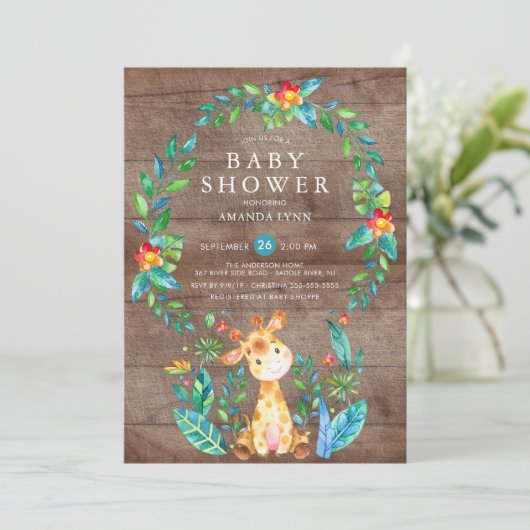 Rustiek Oerwoud Giraffe Boy Baby shower Kaart (Staand voorkant)