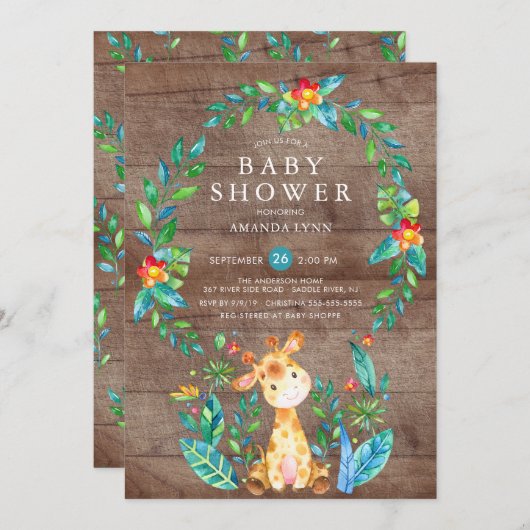 Rustiek Oerwoud Giraffe Boy Baby shower Kaart (Voorkant / Achterkant)