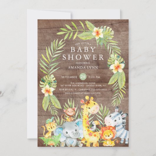Rustiek Oerwoud Safari Boy Baby shower Uitnodiging (Voorkant)