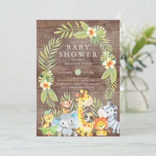 Rustiek Oerwoud Safari Boy Baby shower Uitnodiging (Staand voorkant)