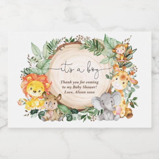 Rustiek Oerwoud Safari Dieren Baby shower Gunsten Sparkling Wijnetiket (Enkel label)