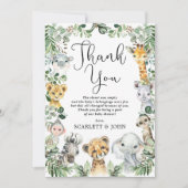 Rustiek Oerwoud Safari Dieren Groen Baby shower Bedankkaart (Voorkant)