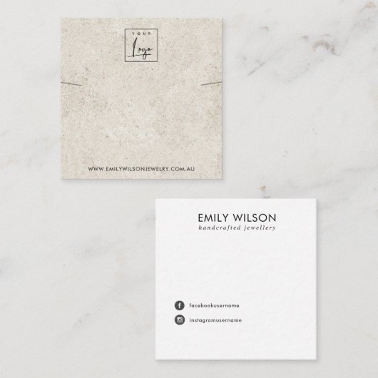 RUSTIEK OFF WIT STUCCO KETTING ARMBAND DISPLAY VIERKANTE VISITEKAARTJE (Voorkant / Achterkant)