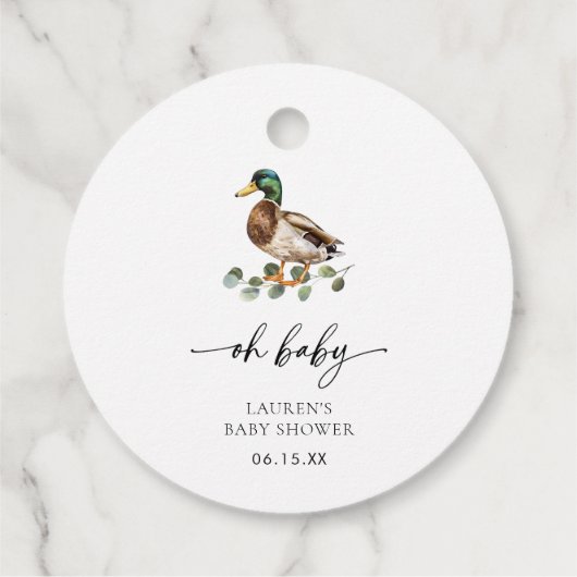 Rustiek Oh Baby Mallard Duck Baby shower Bedankjes Labels (Achterkant)