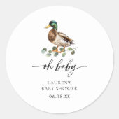Rustiek Oh Baby Mallard Duck Baby shower Ronde Sticker (Voorkant)