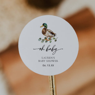 Rustiek Oh Baby Mallard Duck Baby shower Ronde Sticker