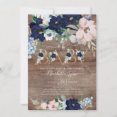 Rustiek Oh Baby Navy Blue Blush Bloemen Baby showe Kaart (Voorkant)