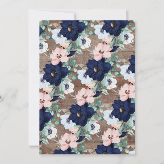 Rustiek Oh Baby Navy Blue Blush Bloemen Baby showe Kaart (Achterkant)
