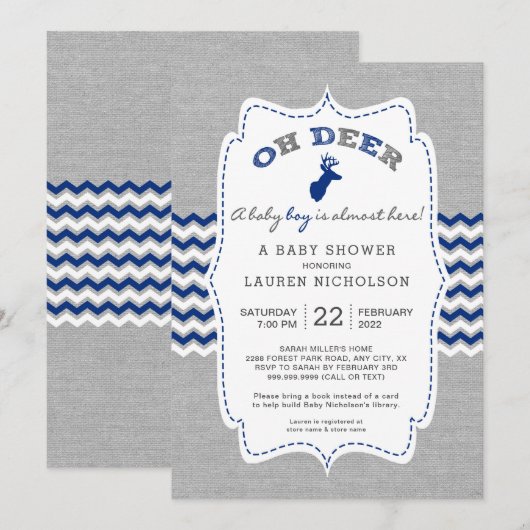 Rustiek OH DEER Buck Baby shower, marinegrijs Kaart (Voorkant / Achterkant)