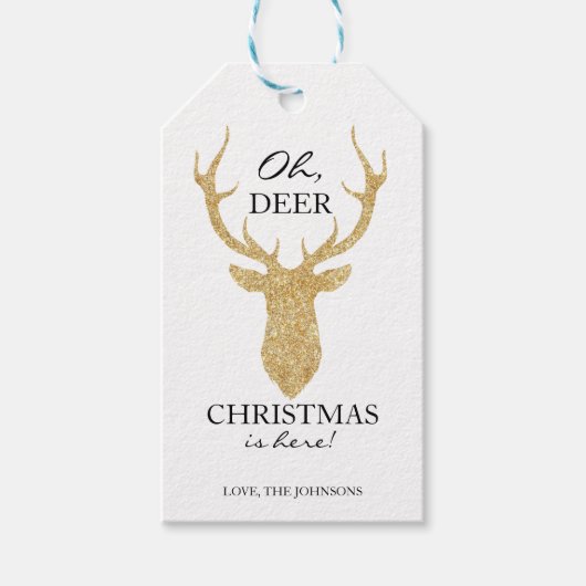 Rustiek Oh Herten Kerstmis is hier Faux Glitter He Cadeaulabel (Voorkant)