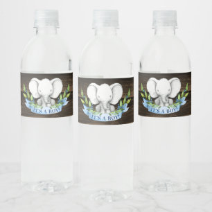 Rustiek Olifant Boy Baby shower Waterfles Etiket