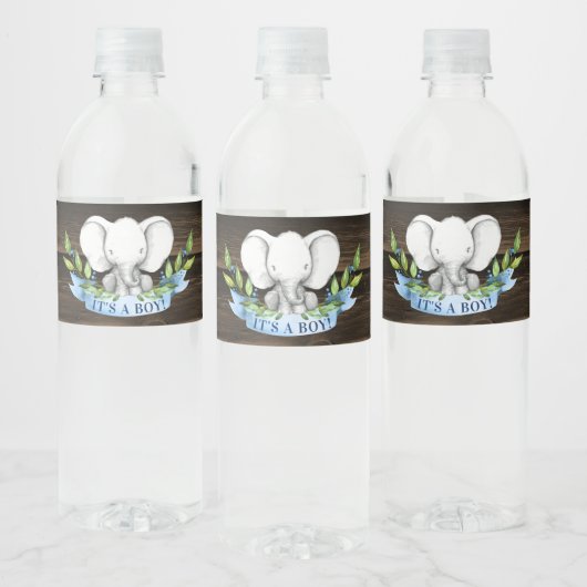 Rustiek Olifant Boy Baby shower Waterfles Etiket (Flessen)
