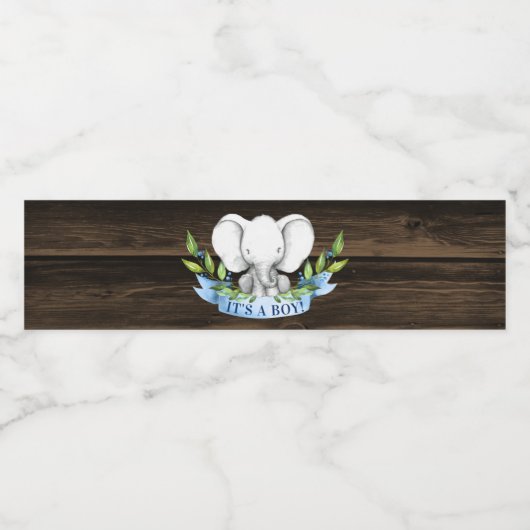Rustiek Olifant Boy Baby shower Waterfles Etiket (Enkel label)