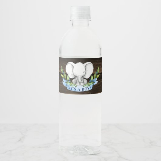 Rustiek Olifant Boy Baby shower Waterfles Etiket (Voorkant)