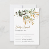 Rustiek Olijfgoud Bladeren Branch Wedding RSVP Kaartje (Voorkant)