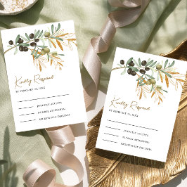 Rustiek Olijfgoud Bladeren Branch Wedding RSVP Kaartje